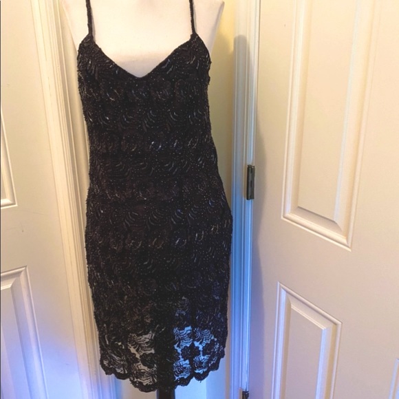 Bags Milo Black Sequence Spaghetti strap Cocktail Gown Sz L - Picture 13 of 16